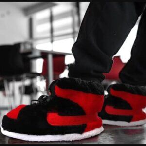Black & Red Nike Air Jordan Fluffy Plush Sneaker Slippers Size 36-44 One Size